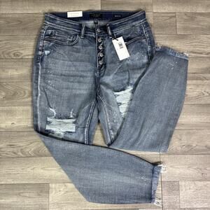 Judy Blue Button Fly Distressed Splatter Skinny Fit Jeans Medium Wash sz 16W
